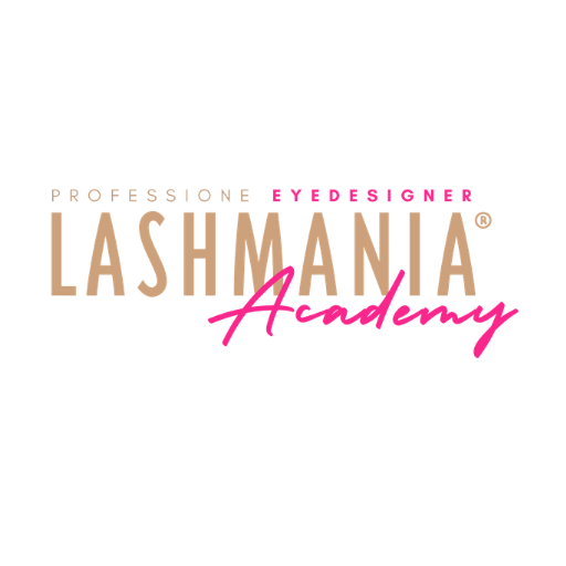 Logo Lashmania Academy con la scritta "Professione Eyedesigner" su sfondo trasparente
